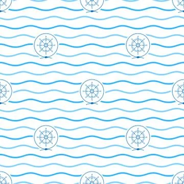Blue Ship's Wheel , Seamless Pattern Stock Illustration