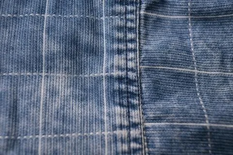 Blue Shirt Button Area Stretch  Grid Pattern Fabric with Horizontal and Ver.. Stock Photos