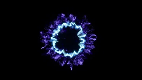 Blue shock wave explosion design element in motion on black Stock Footage 304364345