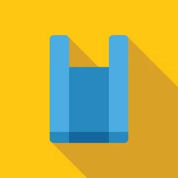 Blue shopping bag casting long shadow on yellow background Illustration