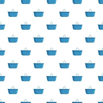 Blue shopping baskets creating a seamless pattern background Stock Illustration