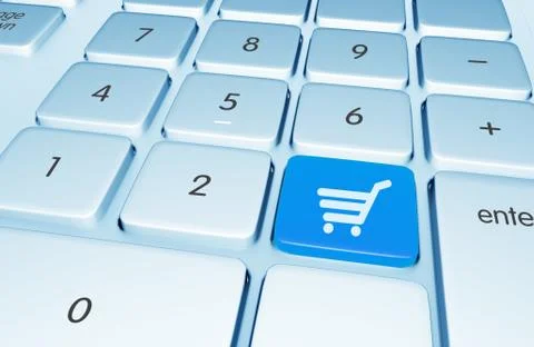 Blue shopping online button on the computer keyboard. online shopping illustr Stock Illustration