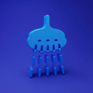 Blue Shower head with water drops flowing icon isolated on blue background... Stock Illustration