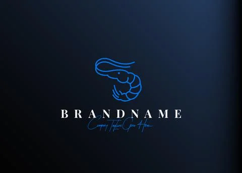 Blue shrimp logo design. Vector illustration of sea shrimp line art design. V 스톡 일러스트
