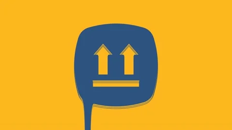Blue This side up icon isolated on orange background. Two arrows indicating top Stock Footage 234030174