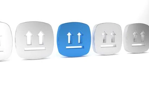 Blue This side up icon isolated on white background. Two arrows indicating .. Stock Illustration