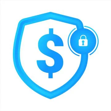 Blue sign of the dollar lock shield. Concept of security. Isolated on white Stock Illustration