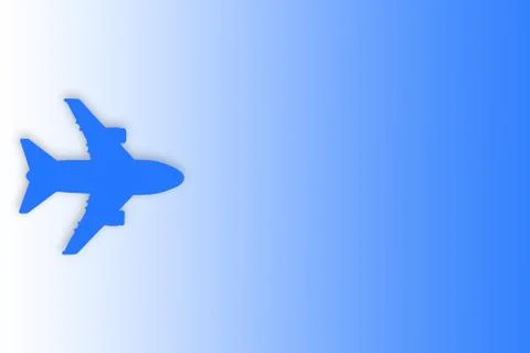 Blue silhouette of plane on blue gradient background with copy space. Travel, Stock Illustration