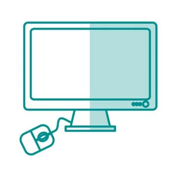 Blue silhouette shading desk computer tech device with mouse Stock Illustration