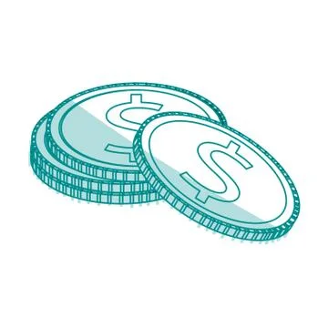 Blue silhouette shading stack coins with dollar symbol Ilustración de archivo