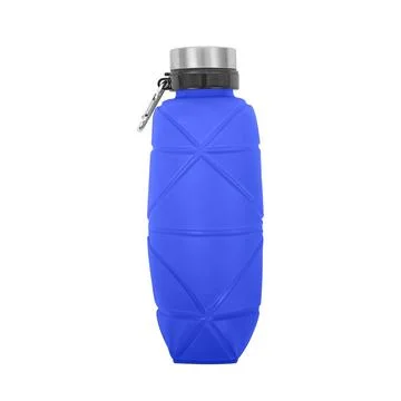 Blue silicone foldable drinking bottle isolated on white background 스톡 사진