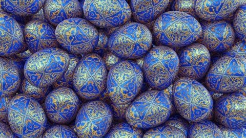 Blue silk Easter eggs with golden crosses ornament filling up the volume Stock-Footage 270163744