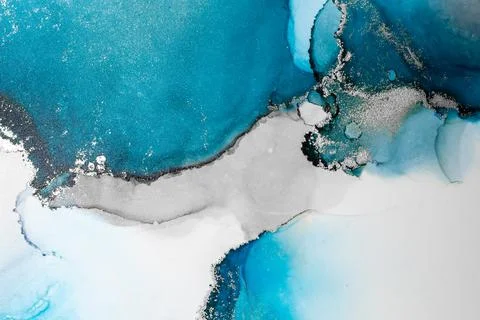Blue silver abstract background of marble liquid ink art painting on paper . Stock Illustration