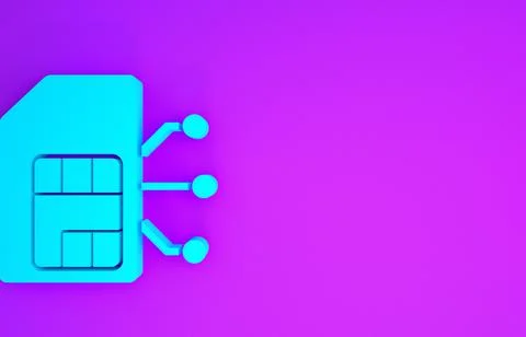 Blue Sim card icon isolated on purple background. Mobile cellular phone sim c Stock Illustration
