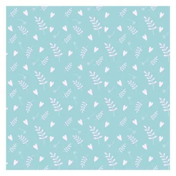 Blue simple floral seamless pattern. Pattern with branches, flowers and hearts Stock Illustration