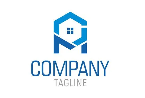 Blue Simple Hexagonal House Building Logo Design	 Stock Illustration