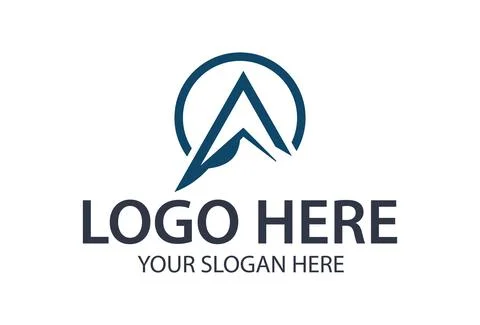 Blue Simple Mountain Triangle with Circle Logo Design	 Stock Illustration