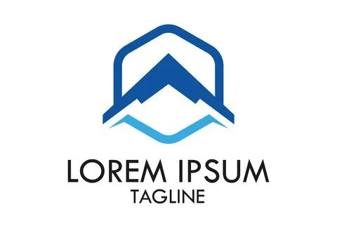 Blue Simple Mountain Triangle with Hexagonal Logo Design	 Stock Illustration