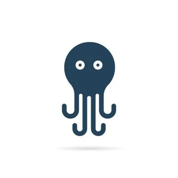 Blue simple octopus logo with shadow Stock Illustration