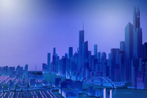 Blue simplified city with river Stock Illustration