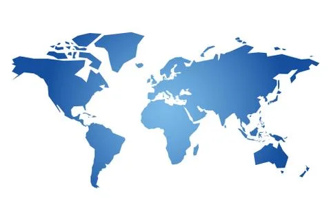 Blue simplified silhouette of World map. Vector illustration isolated on white Stock Illustration