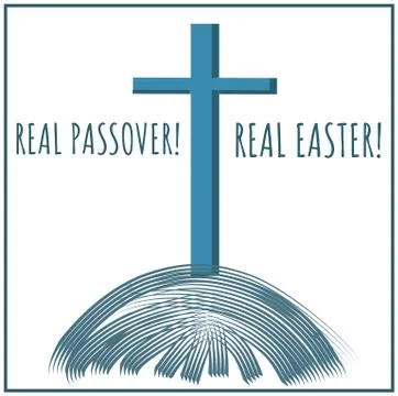 Blue simply vector Cross on hill with text real easter Illustrazione stock