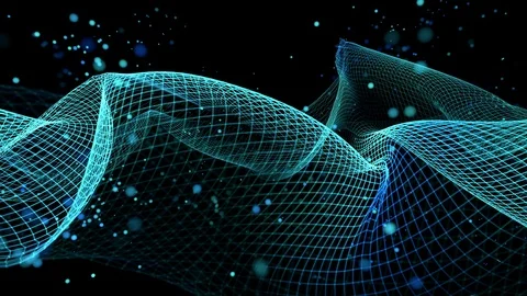 Blue Sine Waves in motion Background with particules Stock Footage 96348400