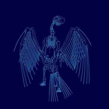 Blue skeleton with wings. The skeleton is in a blue color scheme Stock Illustration