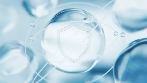 Blue skin protection shield bubbles. Cosmetics barrier 3D abstract background Stockbeeldmateriaal 337102765