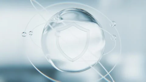 Blue skin protection shield bubbles. Cosmetics barrier 3D abstract background Stockbeeldmateriaal 337482483