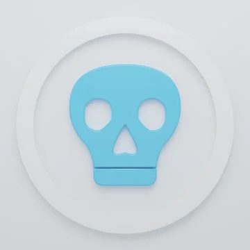 Blue Skull icon isolated on white background. Minimalism concept. 3D render.. Stock Illustration
