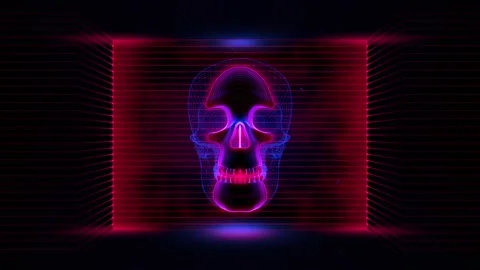 Blue skull passing through laser field in an animated VJ loop Stock Footage 234319816