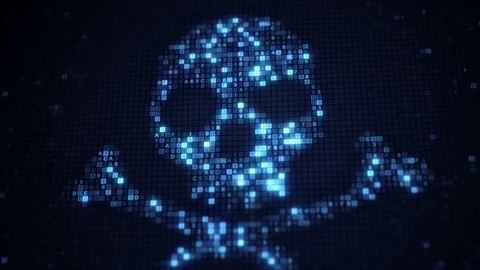 Blue skull shape of hex code on monitor loopable animation 4k UHD (3840x2160) Stock Footage 77316775