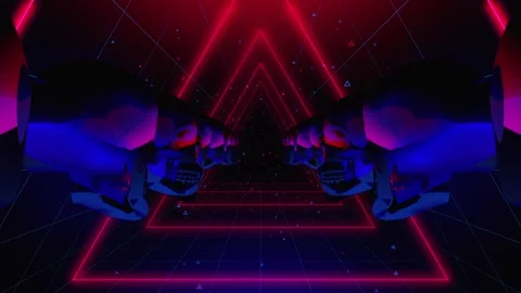 Blue skulls spinning in a red triangular VJ tunnel loop Stock Footage 234320480