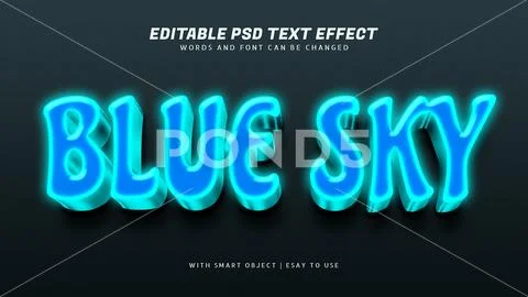 Blue sky 3d glow text effect editable PSD Template