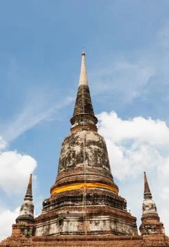 Blue sky adn tree view pagoda wat yai chai mong kon ayutthaya Stock Photos