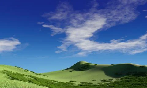 Blue sky and beautiful cloud with meadow tree. Plain landscape background for Stock Illustration