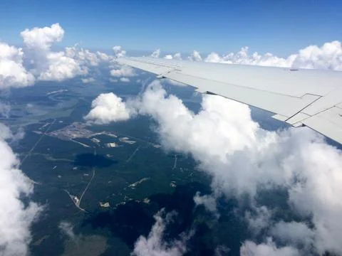Blue sky and clouds from airplane Stock Photos