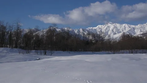 Blue sky and clouds are snowy mountains Winter appearance is snowy mountains Stock-Footage 148127645
