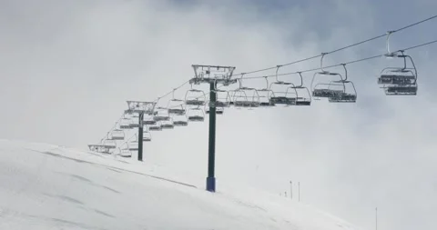 Blue Sky and Clouds Move Behind Closed Chairlift in Winter Covid 19 Shutdown Stock Footage 137858813