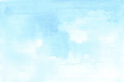 Blue sky and clouds.Hand drawn Illustration in watercolor. Stock Illustration