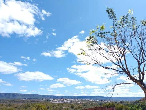 Blue Sky And Distant Town View Stock Photos