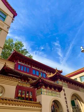 Blue Sky and Eastern Charm Chinese Building in Amsterdam Stock Photos