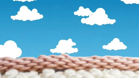 Blue sky and fluffy clouds cartoon animation video backdrop Stock Footage 303681181