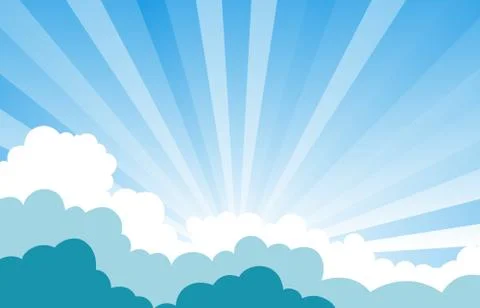 Blue sky and sun rays with clouds . 스톡 일러스트