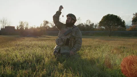 Blue Sky And Sunlight Over The Soldier In The War Field Stock Footage 310692169