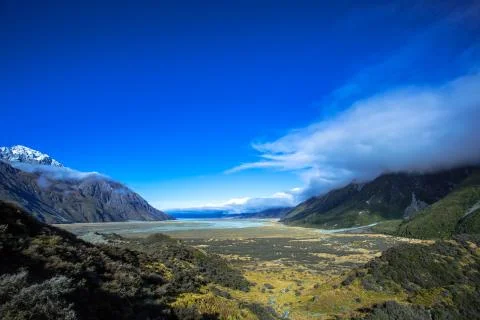 Blue Sky And White Cloud Over Lake Pukaki Stock Photos