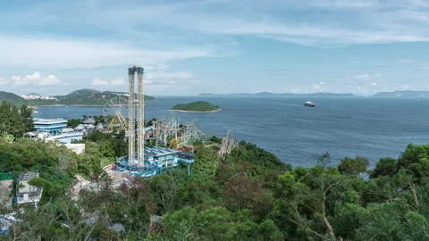 Blue sky and white clouds in Ocean Park, Hong Kong Stock Footage 138729331