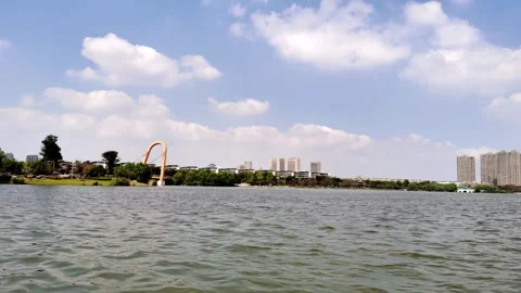 Blue Sky And White Clouds Over Lake 4K Timelapse Stock Footage 321045211