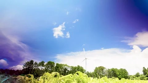 Blue Sky and Wind Turbines Timelapse with Moving Clouds Stock Footage 335571207